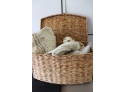 Large Woven Basket Filled With Massage Essentials  Blankets, Towels And More
