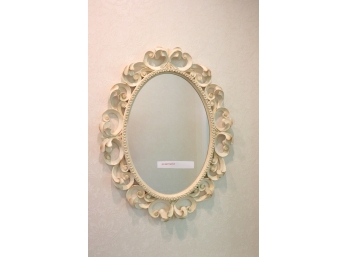 White Painted Oval Mirror With Scroll Work Frame
