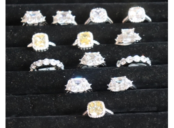 Large Lot Of 13 Stunning Quality Sterling Silver Blinged Out Rings, Assorted Sizes