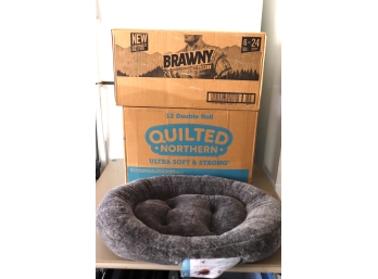 Small Pet Essentials -  Small Dog Bed, Brawny  & Quilted Northern Paper Towel Cartons