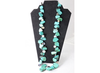 Long And Chunky Turquoise Look Necklace,  Mother Of Pearl Necklace. Nothing Better Then Summer Turquoise