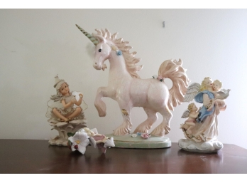 Lot Of Fairytale & Angel Figures With Unicorn