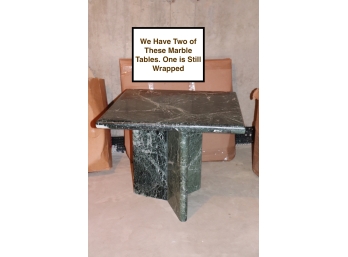 Pair Of Green Marble 3 Sided Table Base With Square Top