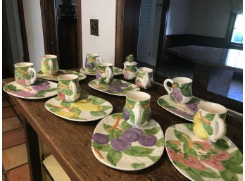 Fun Entertaining Dessert Set: 7 Colorful Plates, 10 Mugs, 1 Platter