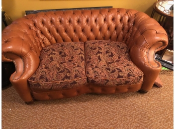 Old Hickory Tannery Brown Custom Tufted Leather Love Seat With Studding
