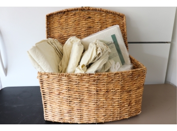 Large Woven Basket Filled With Massage Essentials  Blankets, Towels And More
