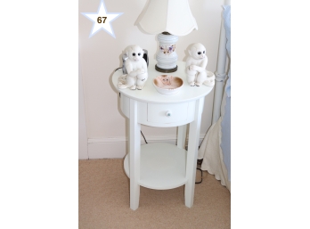 Small Round White Wood Table And Monkeys