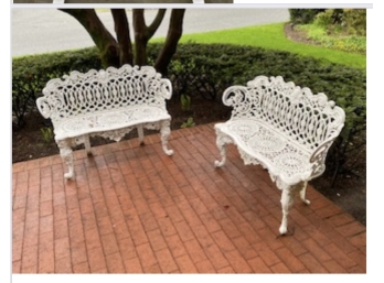 Vintage White Metal Garden Benches