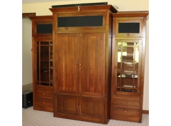 3 Piece Ethan Allen Cherry Wood Entertainment Unit With Cabinets And Drawers