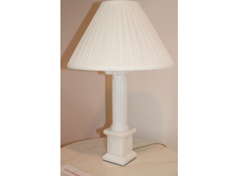 Pair Of White Marble Column Lamps And Shades