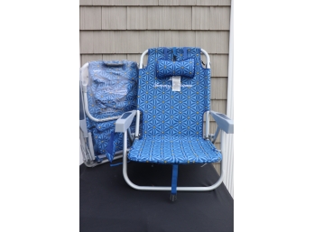 Pair Of Tommy Bahama Collapsible Beach Chairs With Pillow & Zippered Cooler Pouches