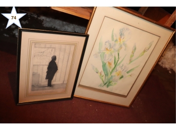 Vintage Print Of DeWitt (silhouette) And Floral Watercolor