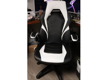 Race Car Seat Inspired Adjustable Height Desk Chair In Black & White Bonded Leather