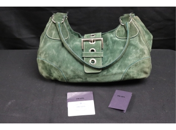 Almost Vintage Authentic Hunter Green Sueded Prada Handbag