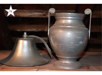 Pewter Bell And Antique Trophy Urn