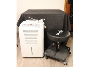 Lot Of Utility Essentials- Mechanic Stool And GE Dehumidifier