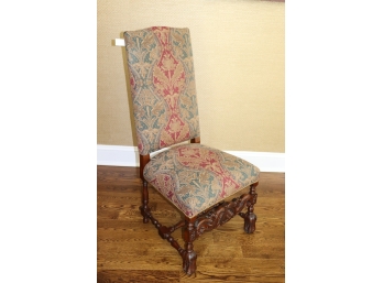 Tall Back, Side Chair With Lions Paw Feet And Nail-heads On Brocade Upholstery