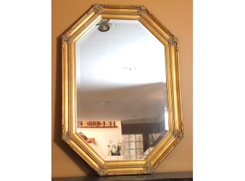 BEAUTIFUL GOLD OCTAGONAL BEVELED MIRROR WITH ORNATE DETAILED CORNERS MEASURES 28 W X 40