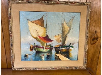 Painting Of Colorful Sail Boats On The Water
