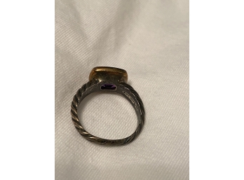 David Yurman Amethyst And Sterling Ring With 925/750 Gold Detail