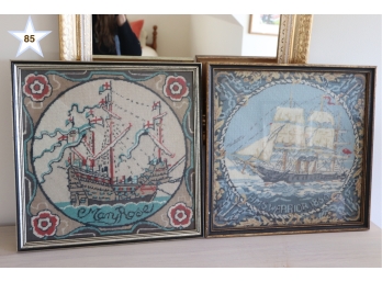 Pair Of Nicely Framed Needlepoint Nautical