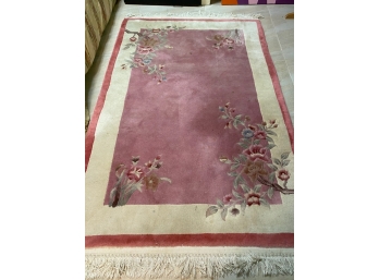 Handmade Rug With Border And Pink Center.