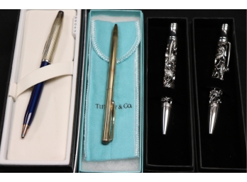 Lot Of Distinct Sterling Silver Designer Pens From Tiffany & Co & Cross