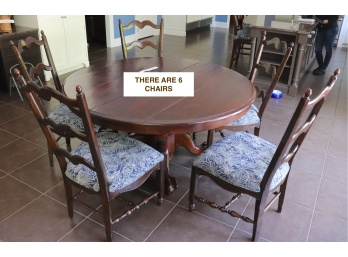 Round Dark Stained Oak Dining Table And 6 Chairs
