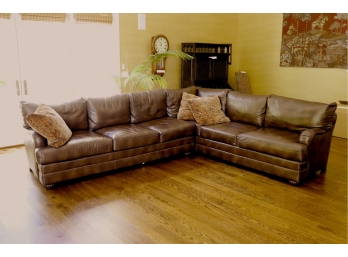 Century Furniture Quality Brown Leather Sectional With Left Swing