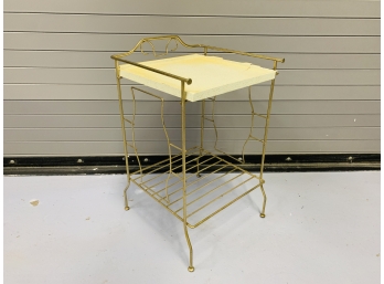 Mid Century Brass Record Holder, Plant Stand, Or Book Shelf With Tray