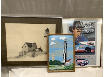 3 Pieces Of Art Including A Richard Petty Print.