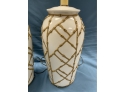 Pair Of Oriental Bamboo Style White Porcelain Lamps