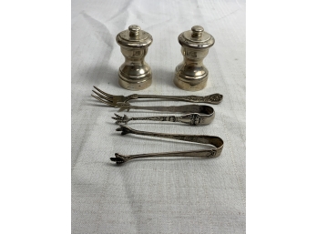 5 Piece Lot Of Sterling Silver Including A Pair Of Salt And Pepper Shakers 1.7 Ozt Plus