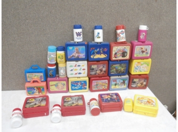 Vintage Plastic Character Lunch Boxes Some With Thermos, Plus 4 Loose Thermos