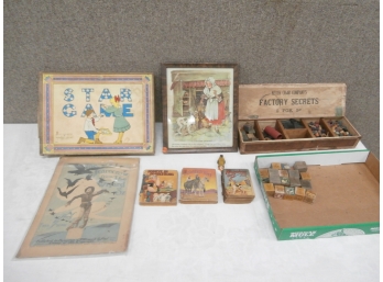 Childs Lot Including McLoughlin Bros. Inc. Star Game, Framed Old Mother Hubbard Puzzle, Etc.