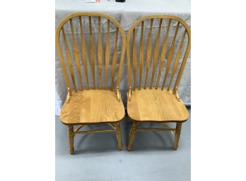 Pair Of Solid Oak Bowed Back Chairs