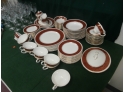 Craftsman Dinnerware USA China With Gold Trim, Unsigned Crystal Stems And Wine Glasses And More