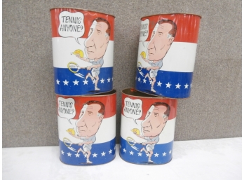 Vintage C1970's Lot Of 4 Spiro Agnew 'Tennis Anyone?' Metal Trashcans By Cheinco Made In The USA