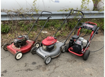 3 Pieces Of Yard Equipment Including Honda Mower, Honda Power Washer And Push Mower