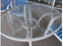 Patio Set With Glass Top Table And 4 Chairs With Base And Umbrella
