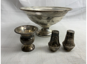 4 Piece Weight Sterling Silver Lot With Large 8.75 Inch Bowl