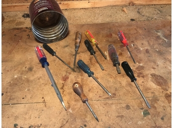 Can Of Miscellaneous Screwdrivers