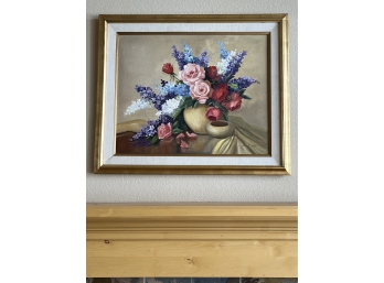 Beautiful Original Painting Flower Still-life In Gold Frame 37w X 32t