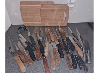 Knives, Cutting Boards, And Sharpener