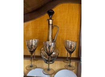 Vintage Glass Decanter And 5 Glasses Cordials Set #2