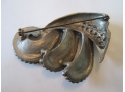 Antique Art Deco Large SCULPTURAL BROOCH PIN, Silver Tone Inset Stones-