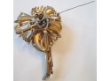 Vintage Large FLORAL BROOCH PIN, Gold Tone Inset Stones