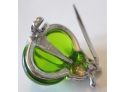 Vintage BUMBLE BUG BROOCH PIN, Green Cabochon Sterling Silver