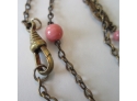 Antique Brass  VICTORIAN  Watch Farb PINK Glass Beads, 29' Length/ Watch Farb?