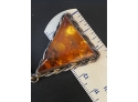 Vintage Handmade Genuine Amber & Sterling Silver Large  Mid-Century Modern Triangle Necklace